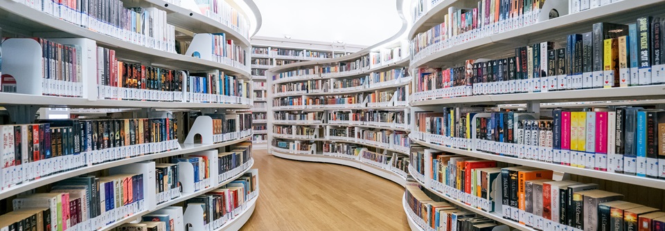 White colour book shelves in the public library. Library Interior