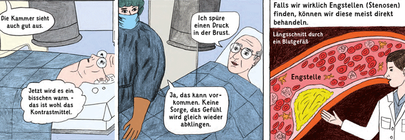 Mit diesen Comics wurden Patienten der Charité über den Herzkatheter aufgeklärt.