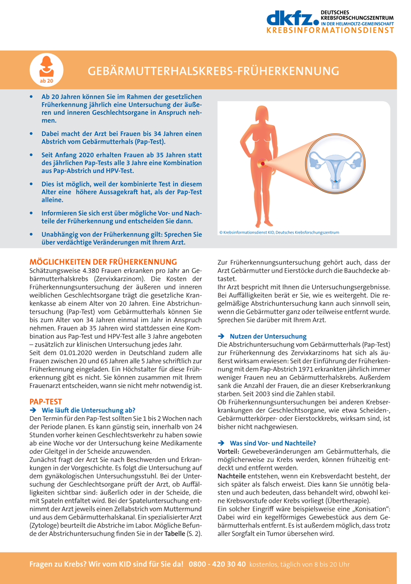 Infoblatt: Aktuelle Informationen zur Früherkennung von Gebärmutterhalskrebs